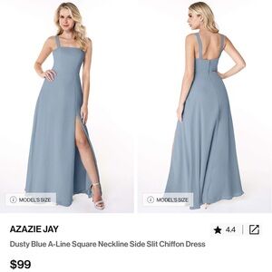 Azazie Blue Sleeveless Maxi Dress with Slit